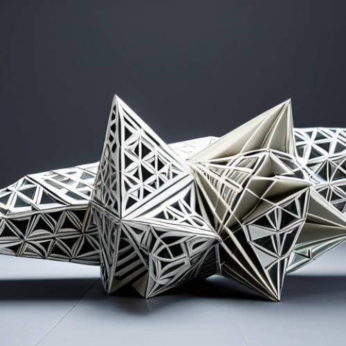 Home 6 Origami Modular Sculpture**
"A complex and beautiful origami modular sculpture, geometric patterns, intricate details, displayed in a modern art gallery, bathed in soft light, fully clothed, appropriate content, safe for work, perfect anatomy, correct proportions, family-friendly, professional photography, high quality."
**