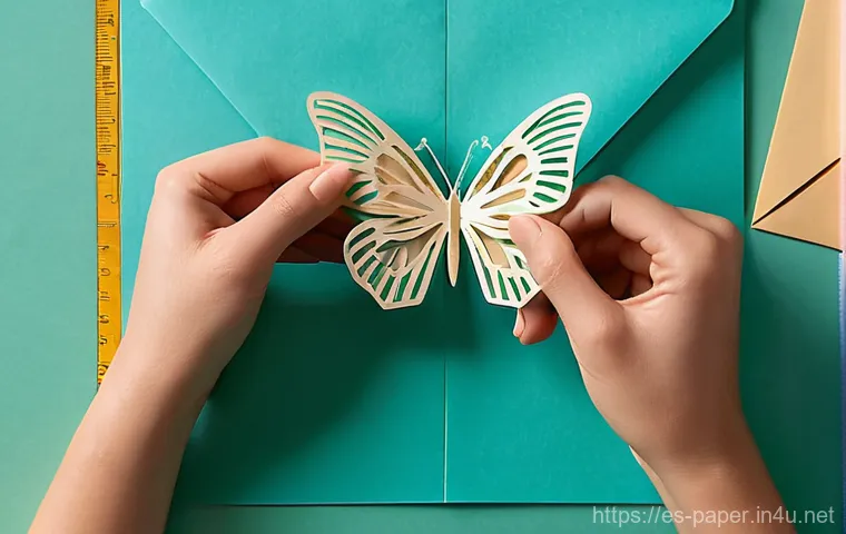 종이공예 도구 추천 - **Meticulous Adhesion and Layered Paper Art**
    A macro, shallow depth-of-field shot focusing on t...