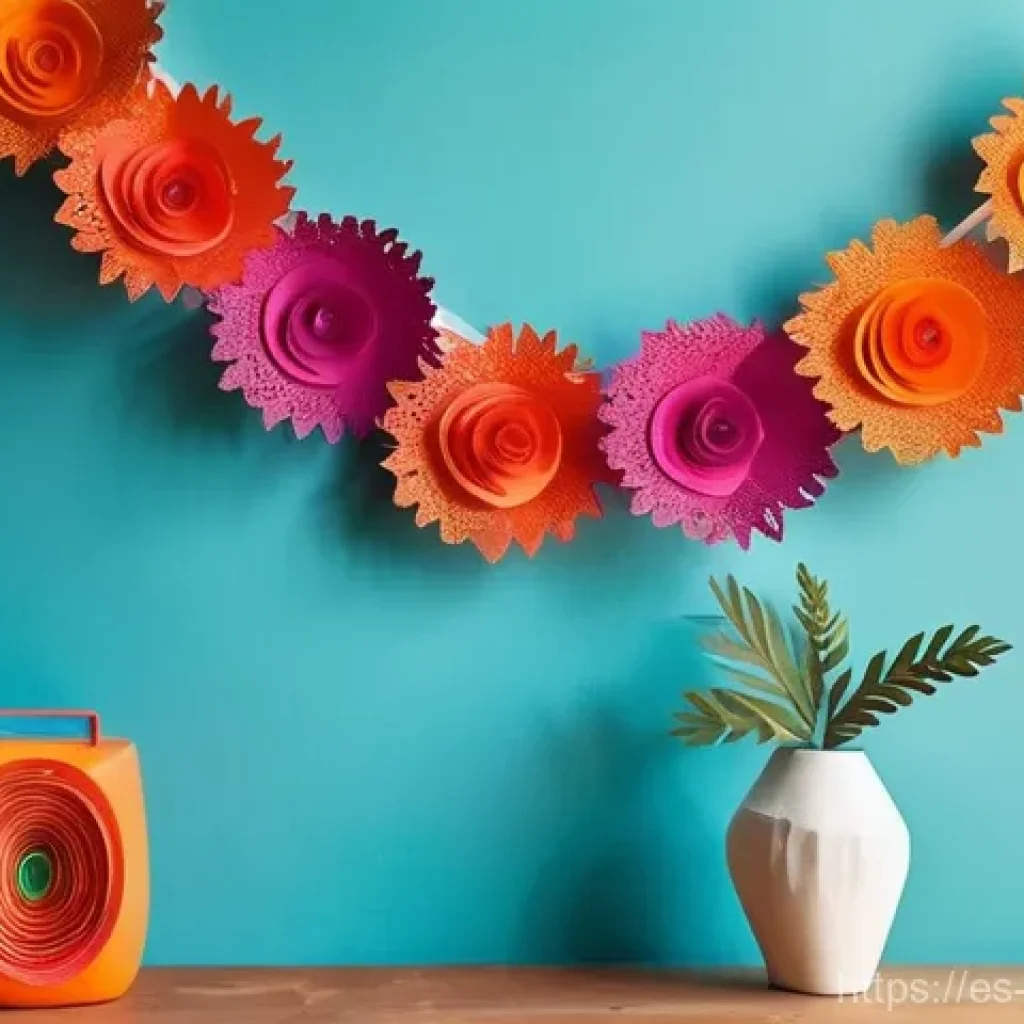 종이장식 기법 - **"A beautifully decorated cozy home studio corner, showcasing diverse paper art. A colorful, intric...