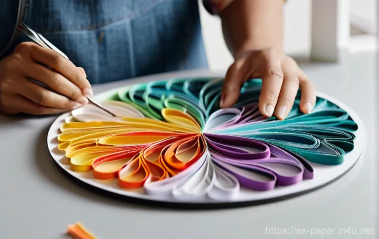 종이장식 기법 - **"A beautifully decorated cozy home studio corner, showcasing diverse paper art. A colorful, intric...