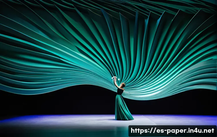 종이 아트 퍼포먼스 - **Dynamic Paper Ocean Performance:** A large-scale live paper art performance on a dimly lit stage. ...