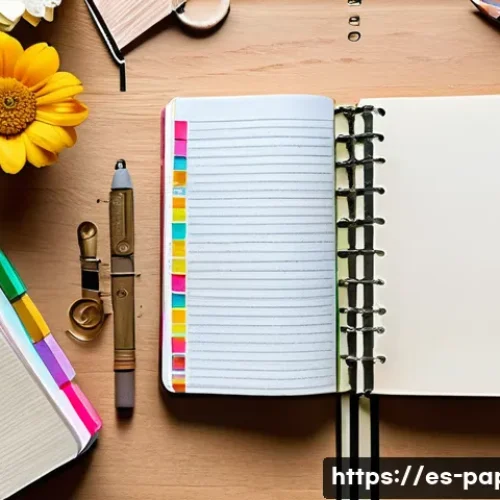 Home 33 종이 다이어리 만들기 - A cozy writing desk setup featuring a spiral-bound journal with thick 90g textured paper, colorful w...