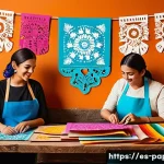 Home 18 종이공예 아티스트 인터뷰 - A vibrant Mexican artisan workshop scene showcasing traditional papel picado banners with intricate ...