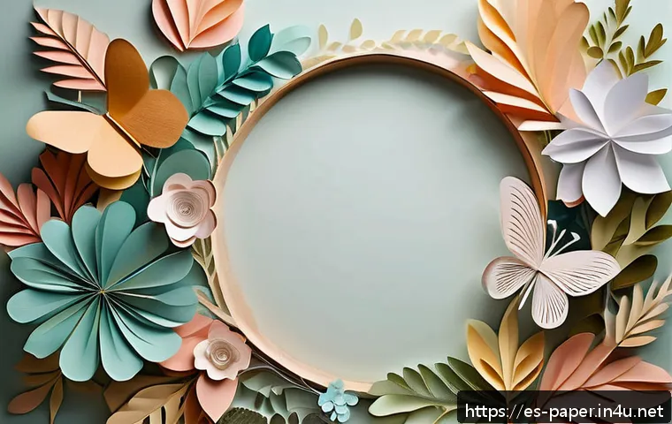 페이퍼 아트 아이디어 - A vibrant paper art installation featuring layered organic shapes inspired by nature, including deli...