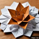 종이로 만드는 예술 작품 - A detailed close-up of an intricate paper sculpture made from layered kraft and origami paper, showc...